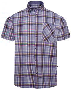 KAM Short Sleeve Check Shirt Blue